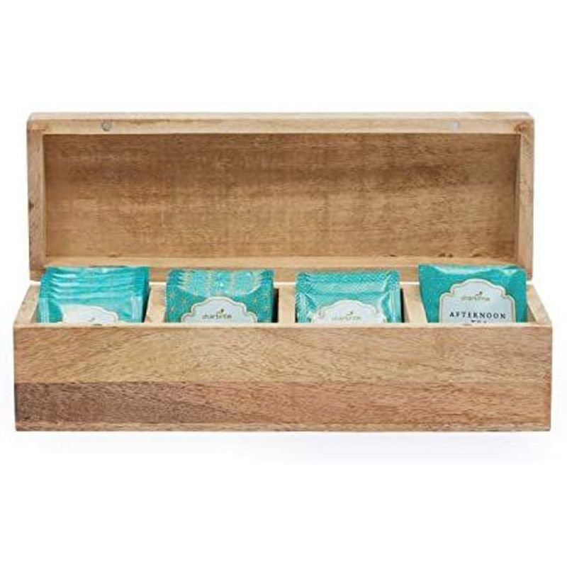 Juvale Wooden Tea Organizer Box with Divided Sections (12.5 x 4 x 4 In)