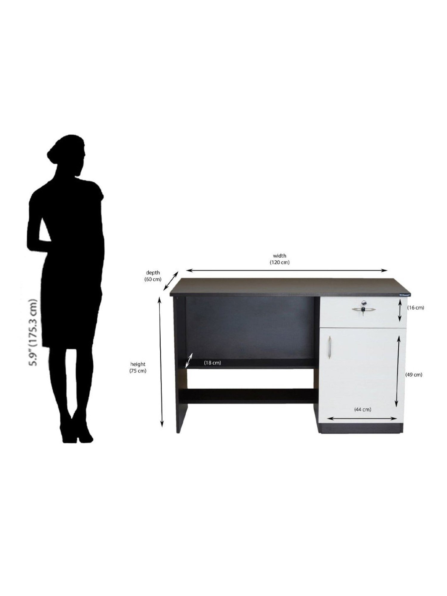 Nilkamal Dalton Black Engineered Wood Office Table with Drawer, Cabinet & 2 Shelf