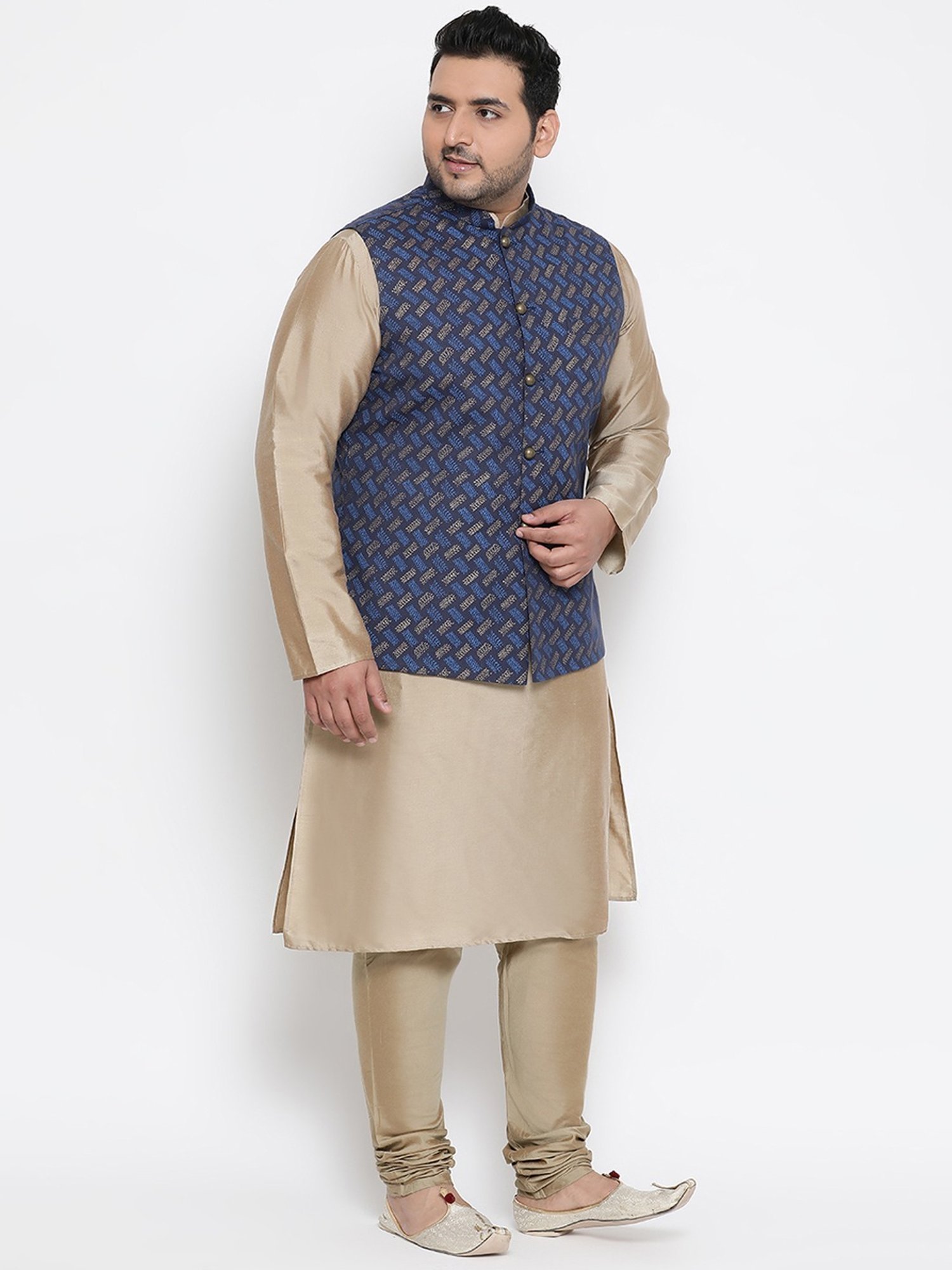 KISAH PLUS Navy Regular Fit Printed Kurta Set With Jacket