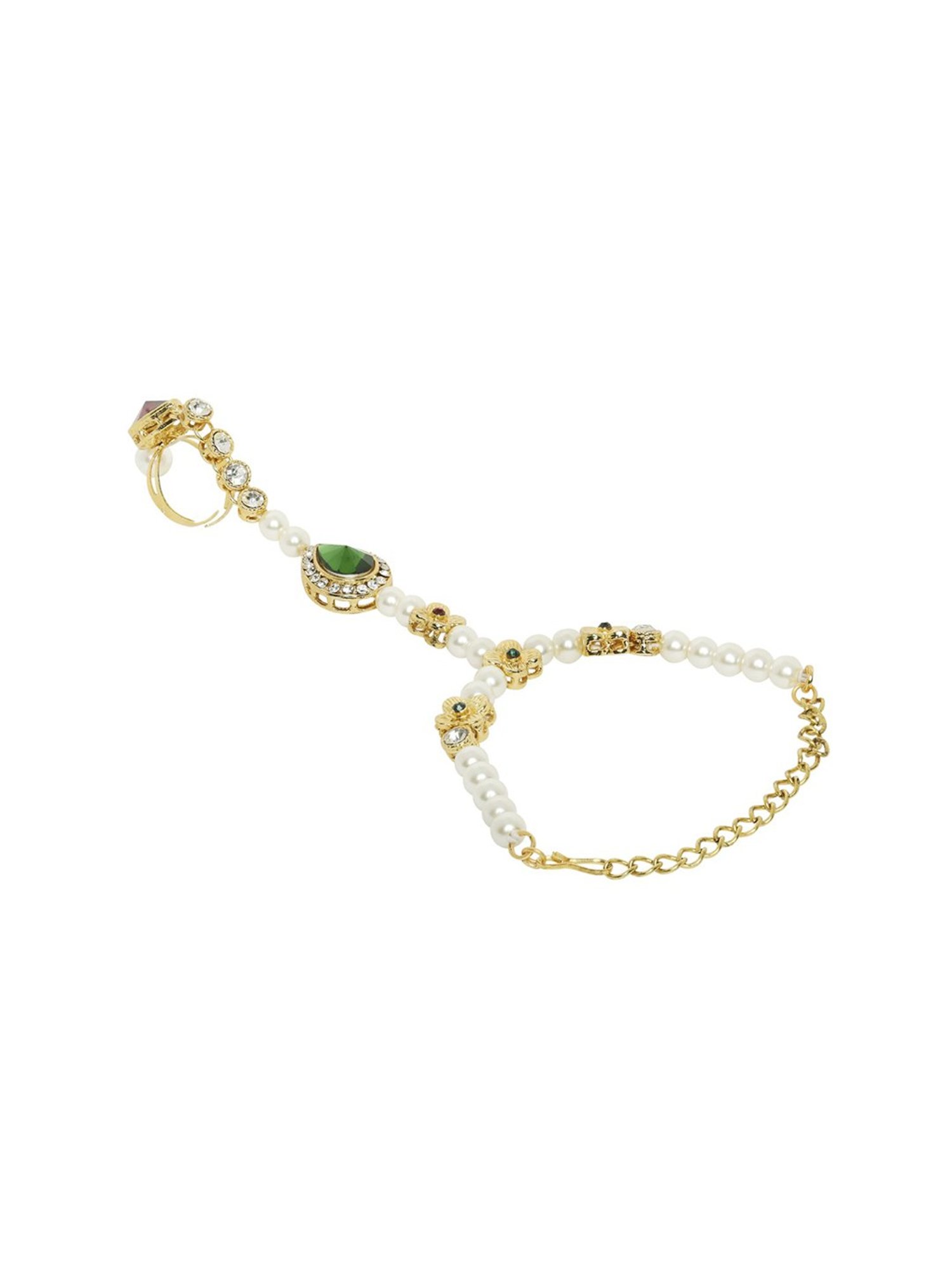 Oomph Red & Green Stones & Kundan Ethnic Statement Hand Harness