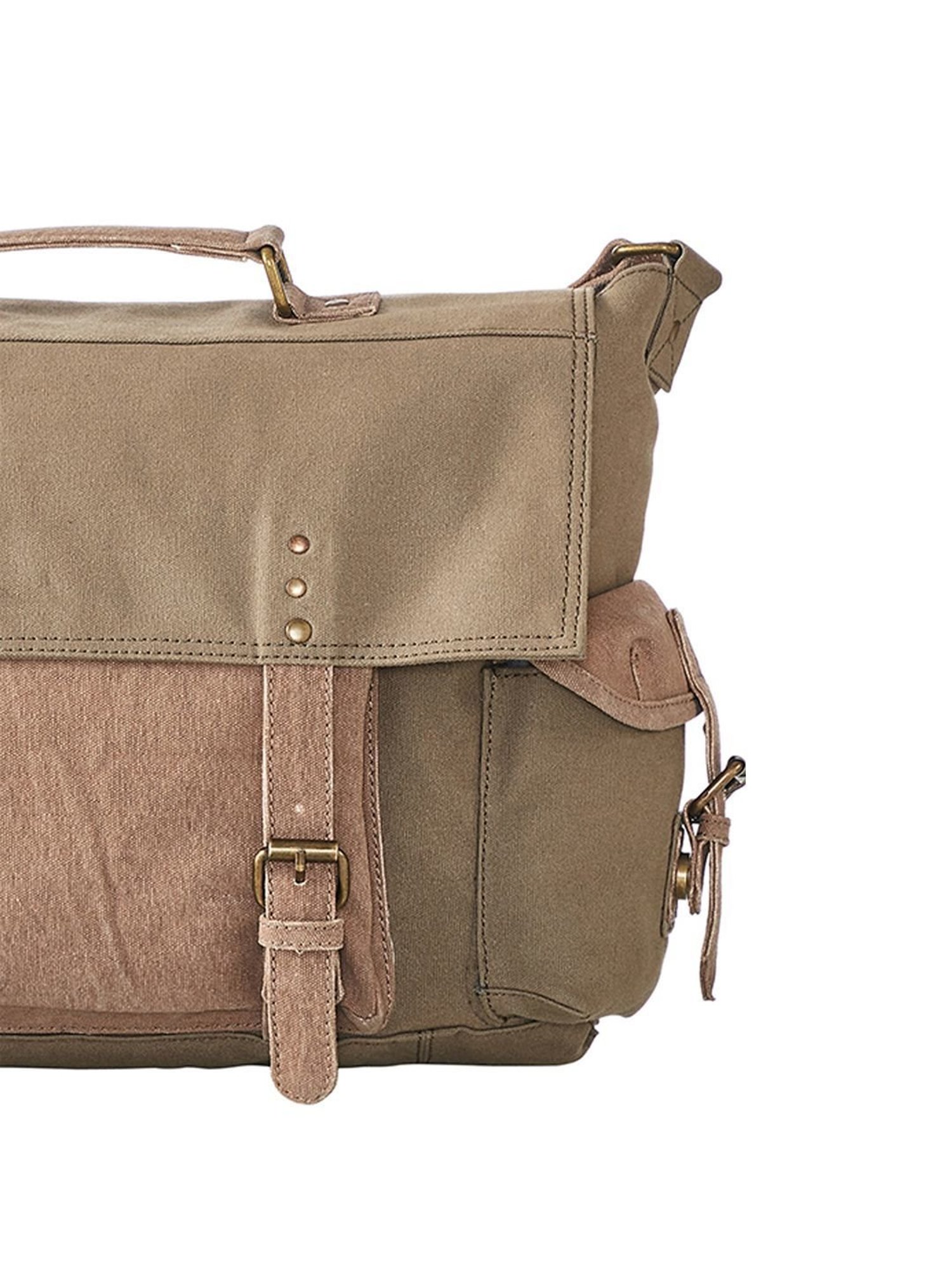 Mona B Beige Canvas Medium Messenger Bag