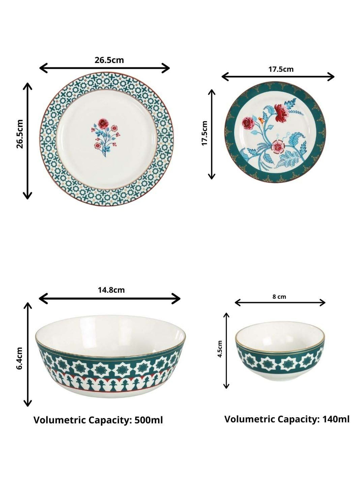 India Circus Teal Blue Ceramic Dinner Set