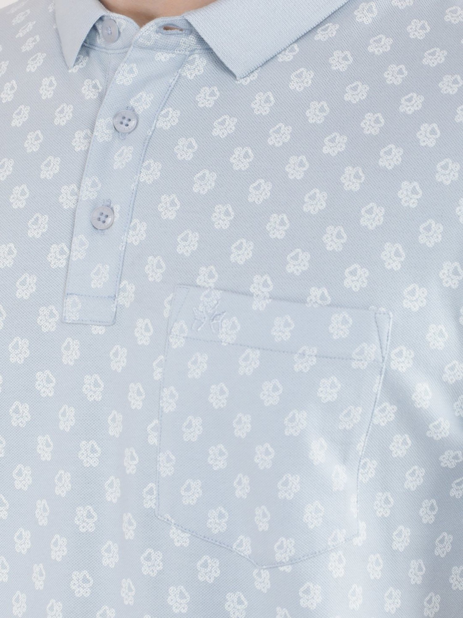 Crimsoune Club Blue Cotton Slim Fit Printed Polo T-Shirt