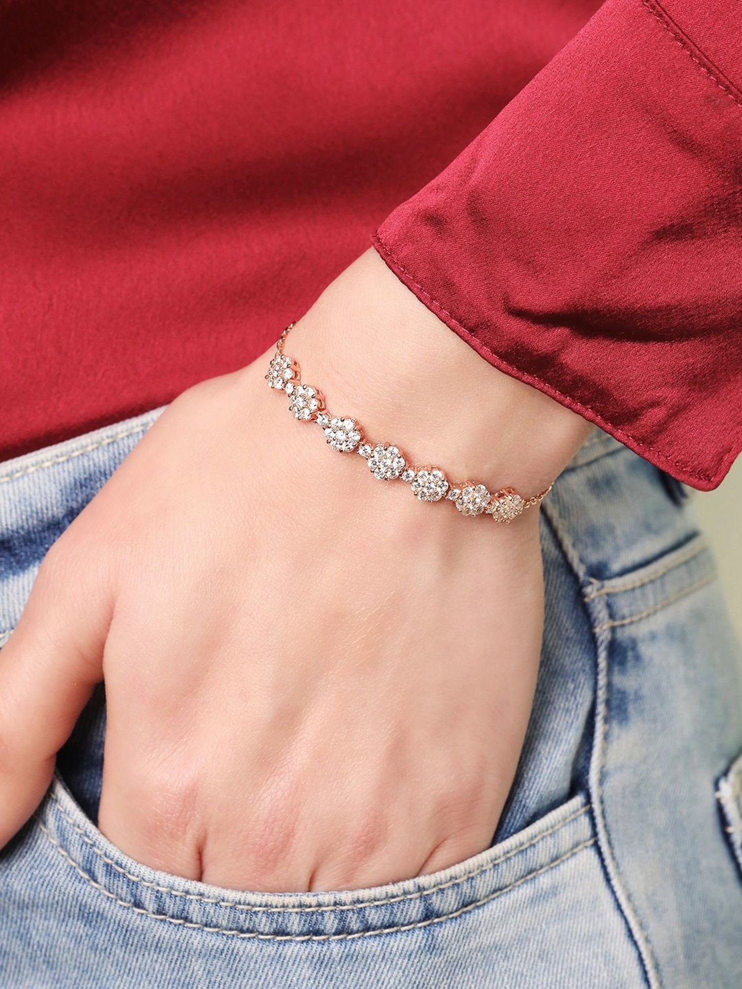 Zavya Blooming Petals Rose-Gold Plated 925 Sterling Silver Flower Bracelet