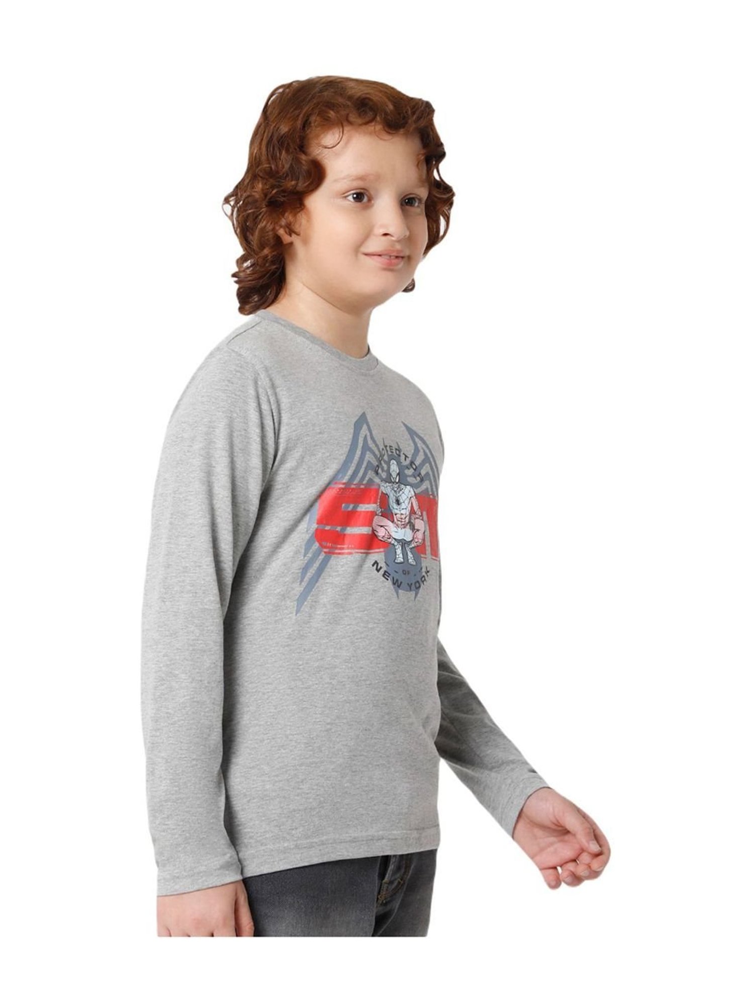Proteens Boys Grey Melange Cotton Printed Full Sleeves T-Shirt