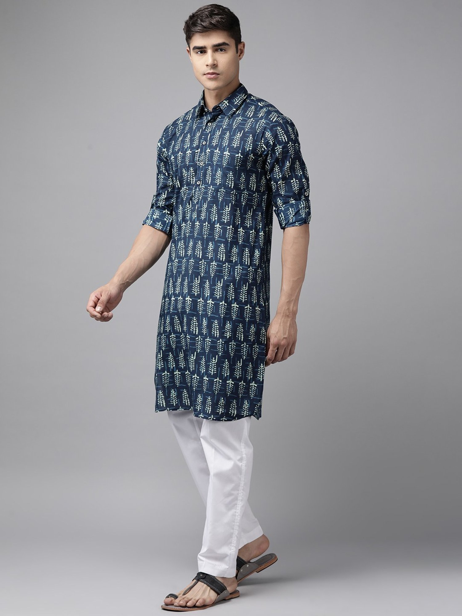 See Designs Indigo Blue & White Cotton Regular Fit Printed Kurta Bottom Set