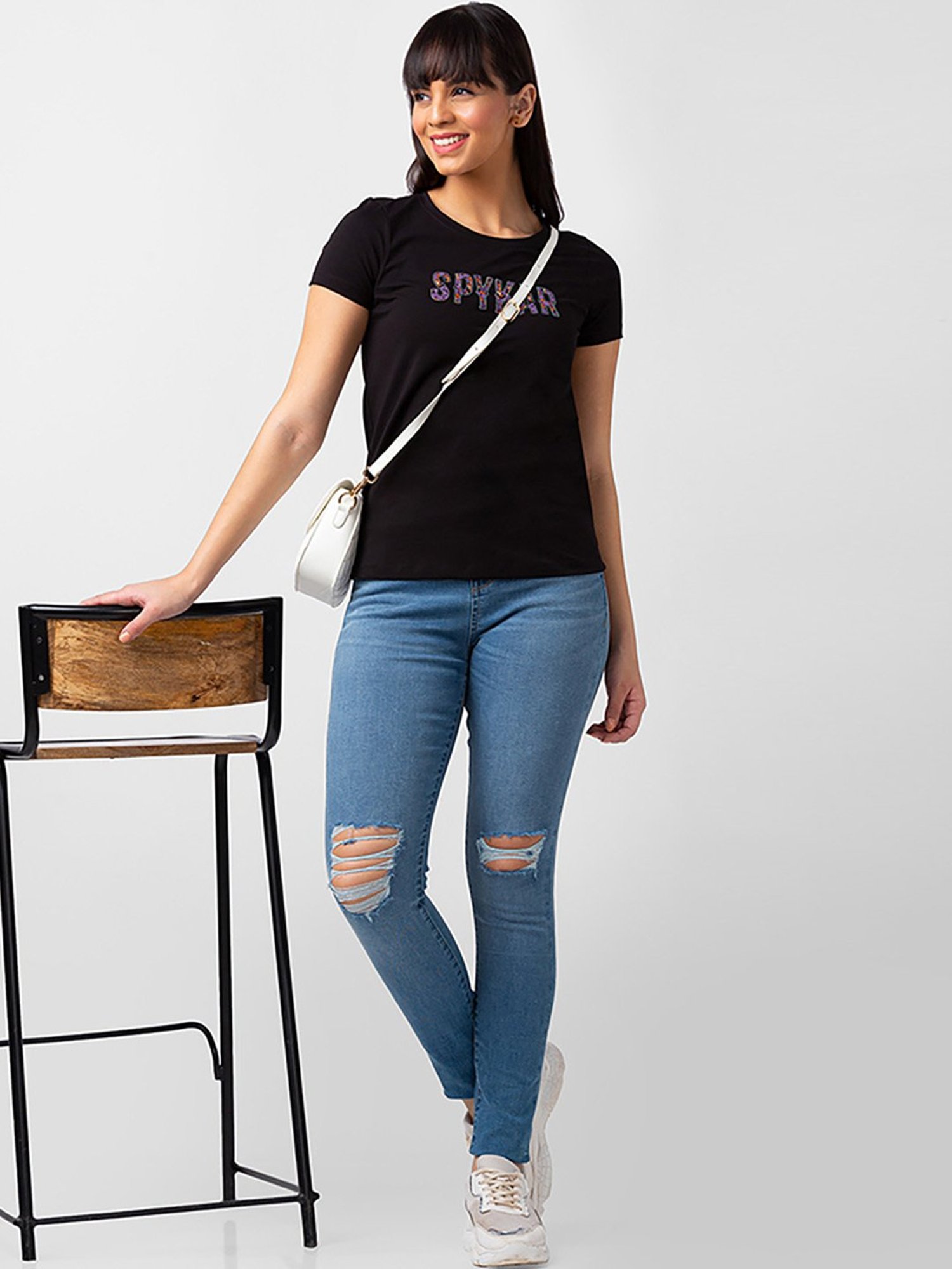 Spykar Black Printed T-Shirt