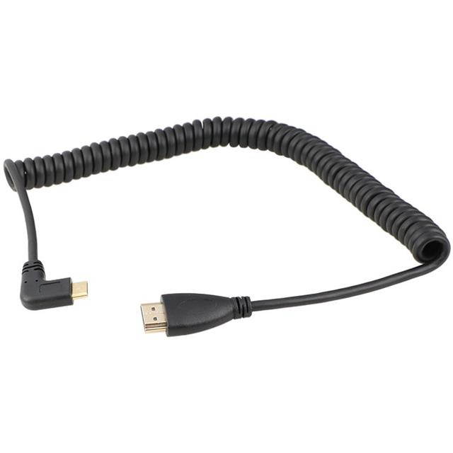 CAMVATE Right-Angle Mini HDMI to HDMI Coiled Cable, 12" to 79" #C2402