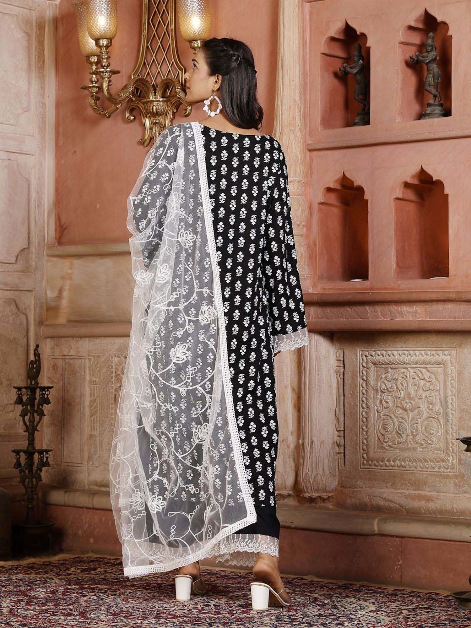Stylum Black Printed Kurta Palazzo Set With Dupatta