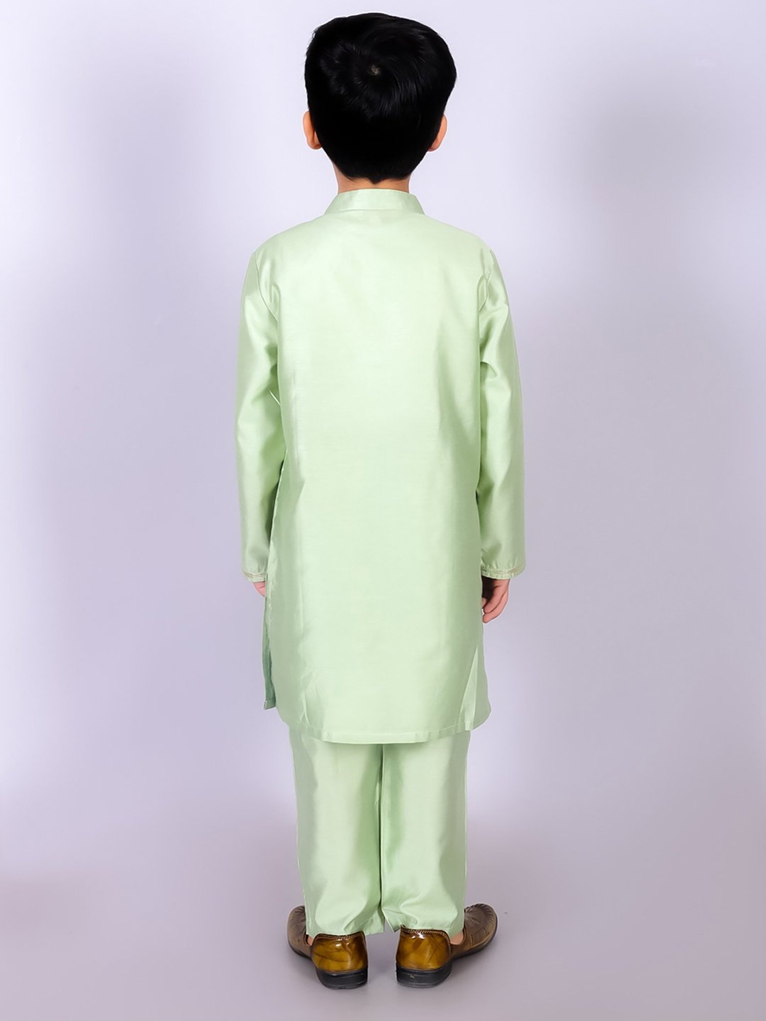 Lil Drama Kids Green Embellished Full Sleeves Kurta with Pants