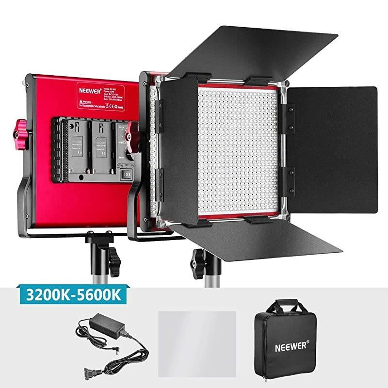 LED Video Light BiColor Dimmable 660 Beads Durable Metal Frame with U Bracket and Barndoor 32005600K CRI 96+ for Studio YouTube Product Portrait Photography Video Shooting Red