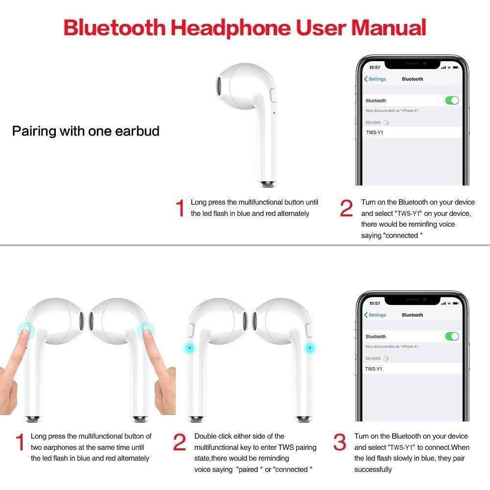 Wireless Earbuds Bluetooth Headphones Stereo Earphone Built-In Mic with Charging Case Cordless Sport Headsets for AirPods iPhone X 8 7 plus 6 6s plus Android Samsung Galaxy