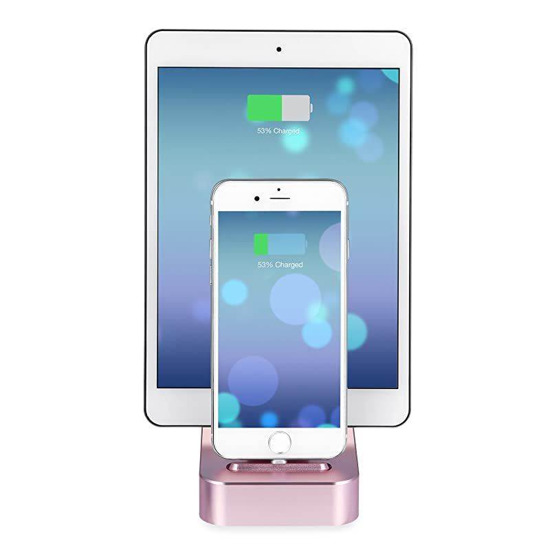 Charging Stand Compatible with iPhone 11/XS/8/8Plus/7/iPad/Airpods1/2/Airpods pro, Aluminum Alloy Built-in USB Cell Phone Charger Stations, Dual Charger Station, Mobile Phone Holder (Silver)