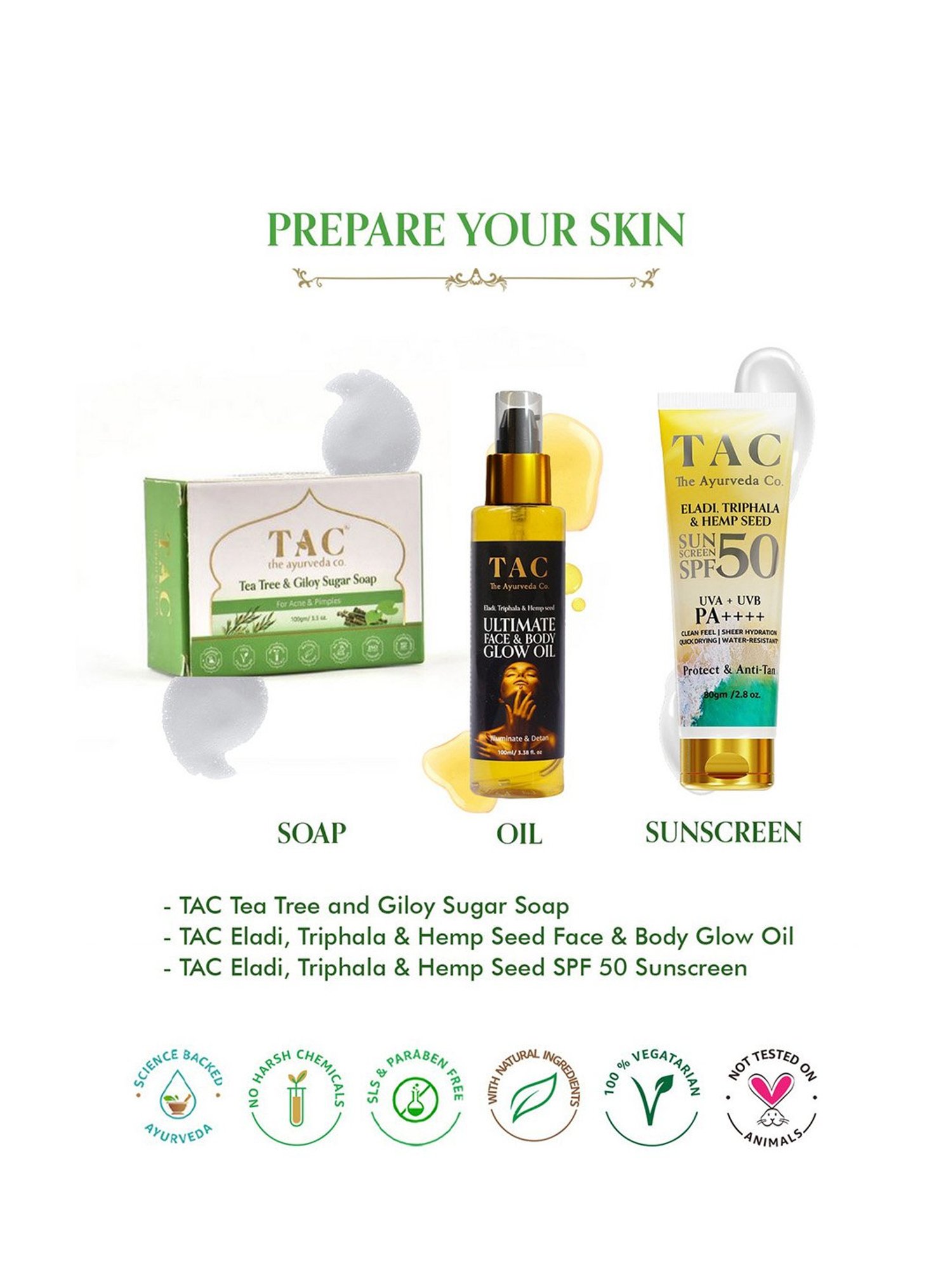 TAC - The Ayurveda Co. Green Neem Soap for Men & Women For Skin Whitening with Tea Tree - Pack of 3