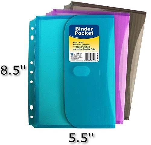 C-Line Products Mini Size Binder Pocket, Side Loading, 1 Pocket (Color May Vary)