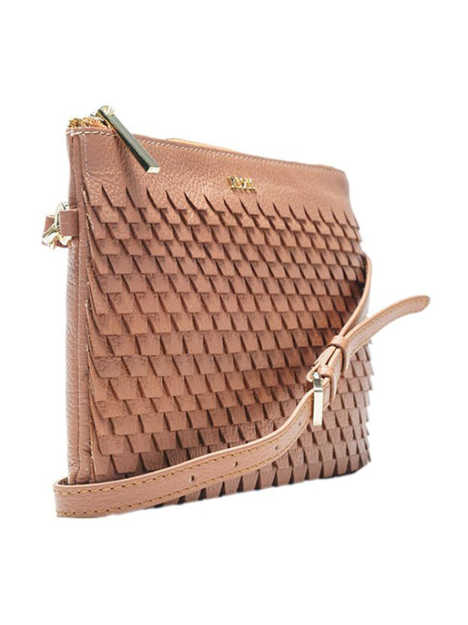 RI2K London Cognac Leather Medium Textured Cross Body Bag