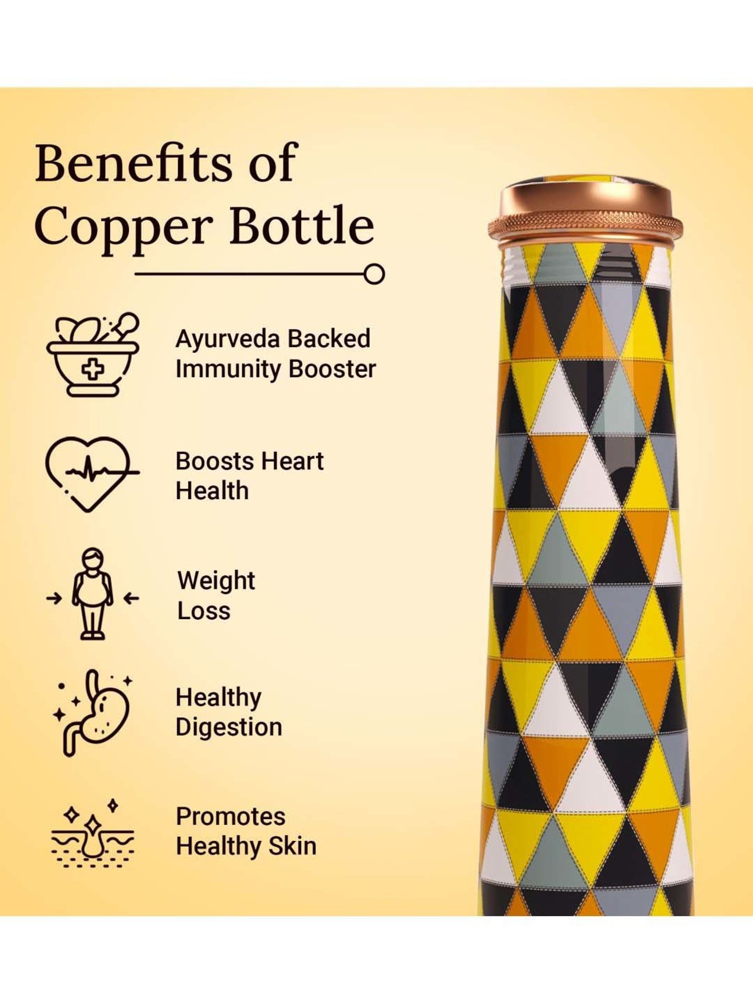 Everything Beautiful Yellow & Black Copper Water Bottle - Slim (0.75 L)
