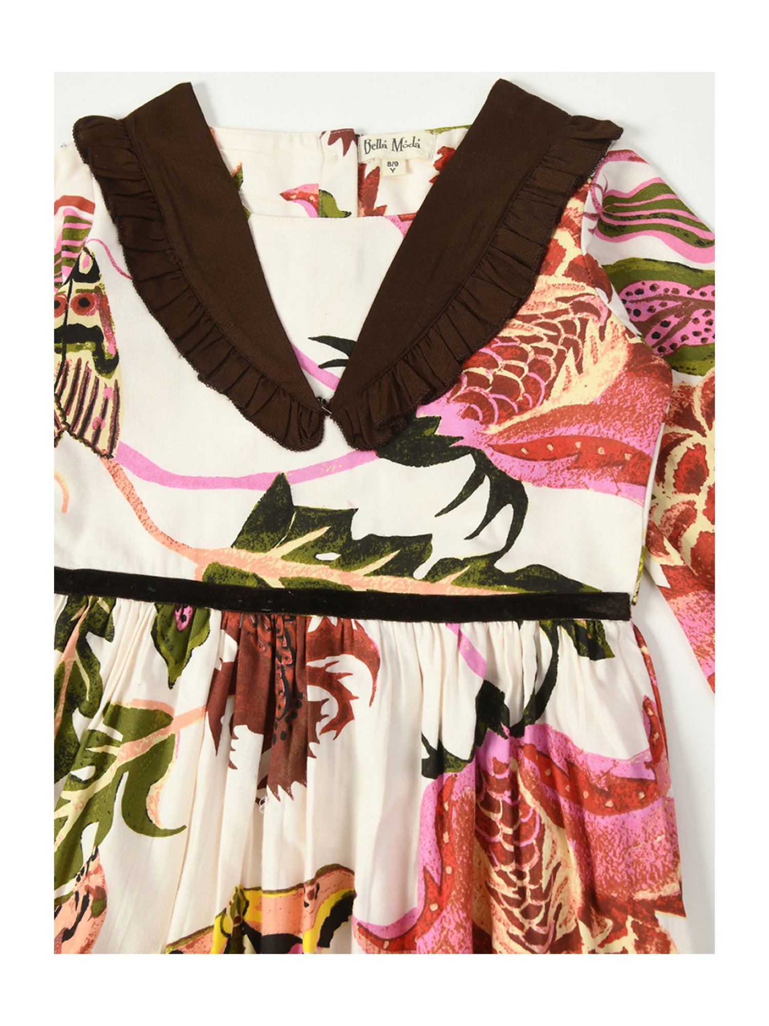 Bella Moda Kids White Printed Full Sleeves Fit & Flare Dress