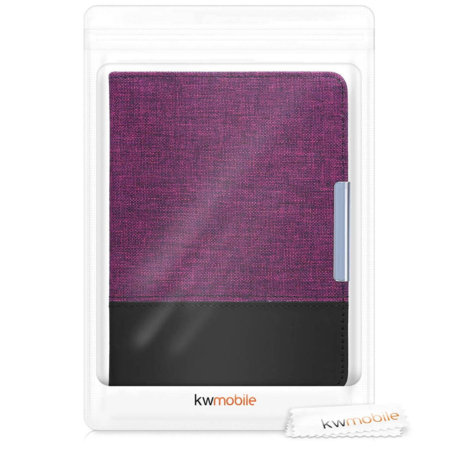 kwmobile Case Compatible with Kobo Clara HD - PU Leather and Canvas e-Reader Cover - Violet/Black