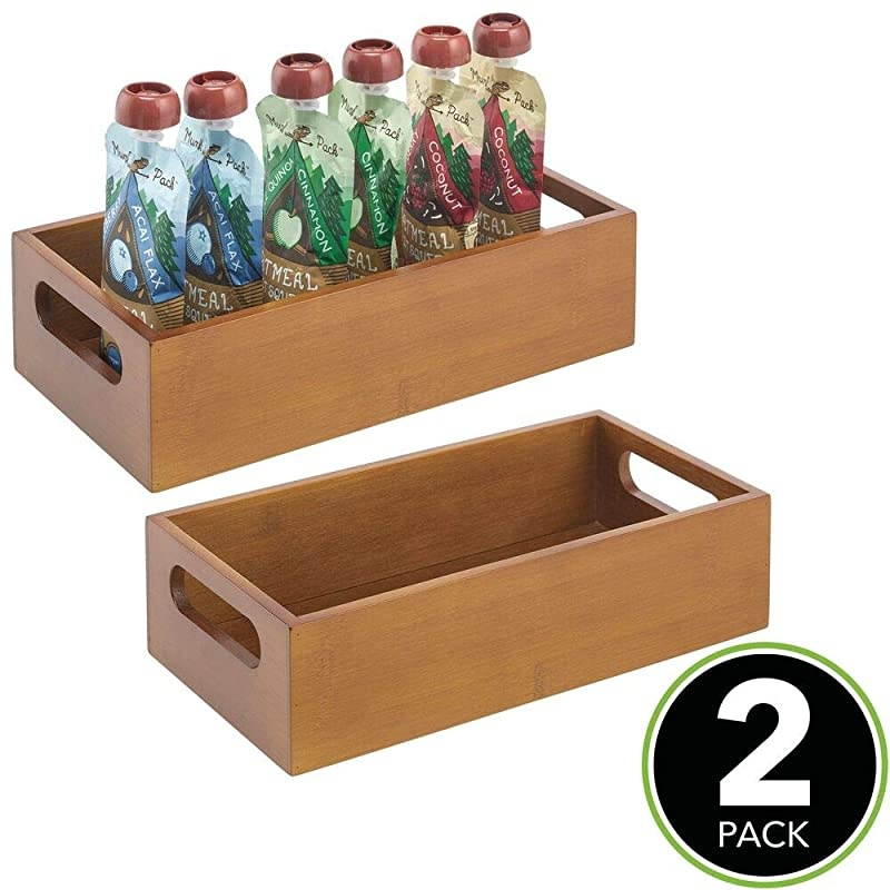 Bamboo Wood Compact Food Storage Bin with Handle for Kitchen Cabinet Pantry Shelf to Organize Seasoning Packets Powder Mixes Spices Packaged Snacks 2 Pack Brown