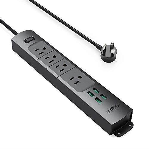 Prime II 4Outlet Mountable Surge Protector Power Bar Strip with USB 4A20W Black RightAngle Flat Plug 66 Feet Long Cord for Workbench Nightstand Dresser Home and Office