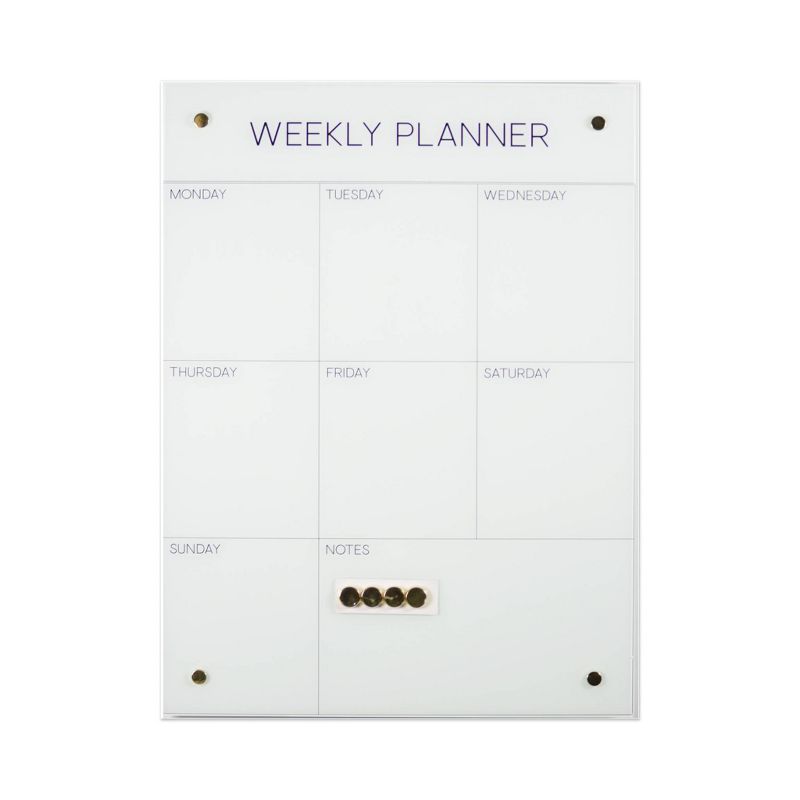 12" x 16" Weekly Planner Glass Desktop Magnet Wall Art Board Gold - Petal Lane