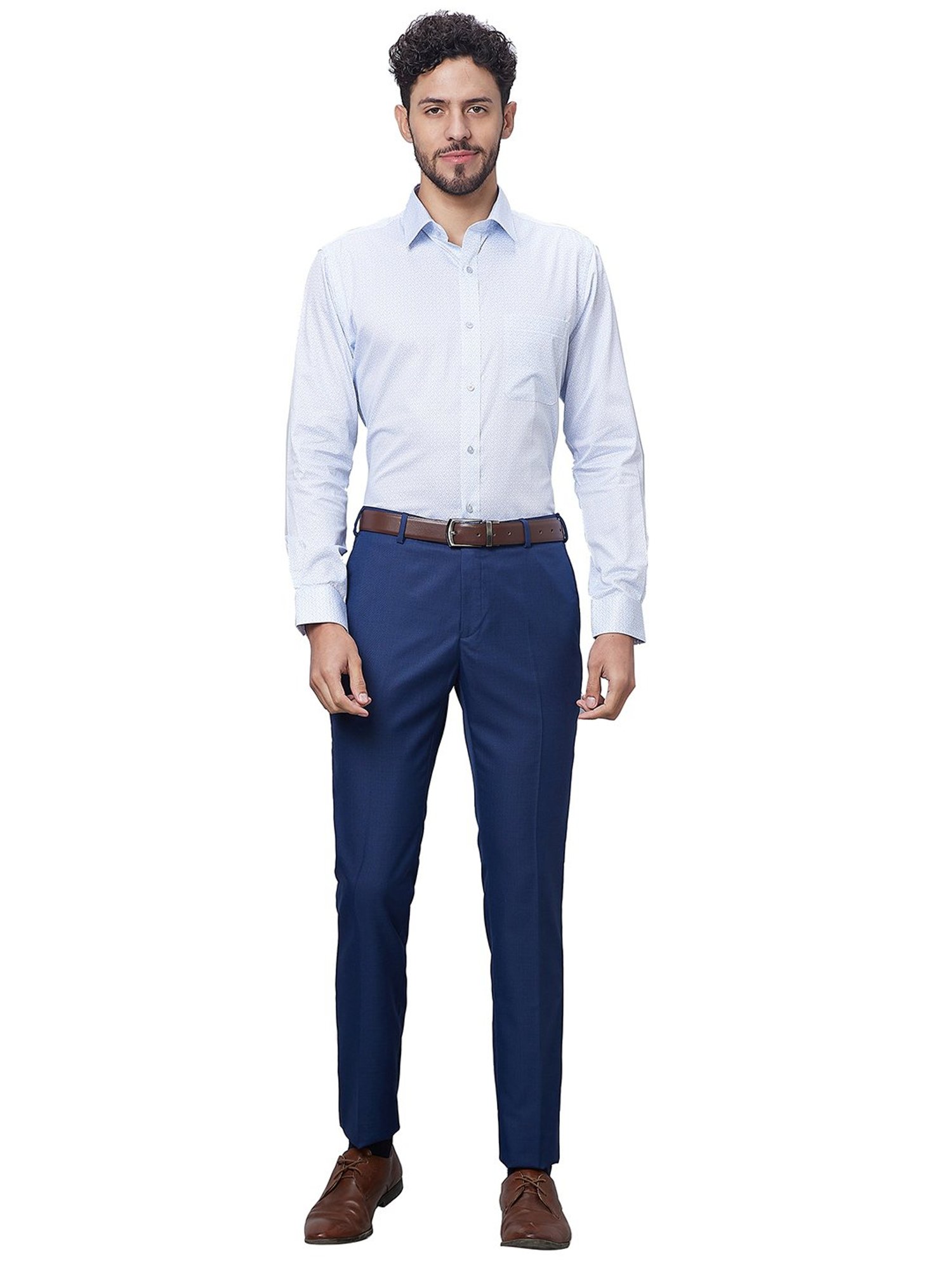 Raymond Blue Slim Fit Flat Front Trousers