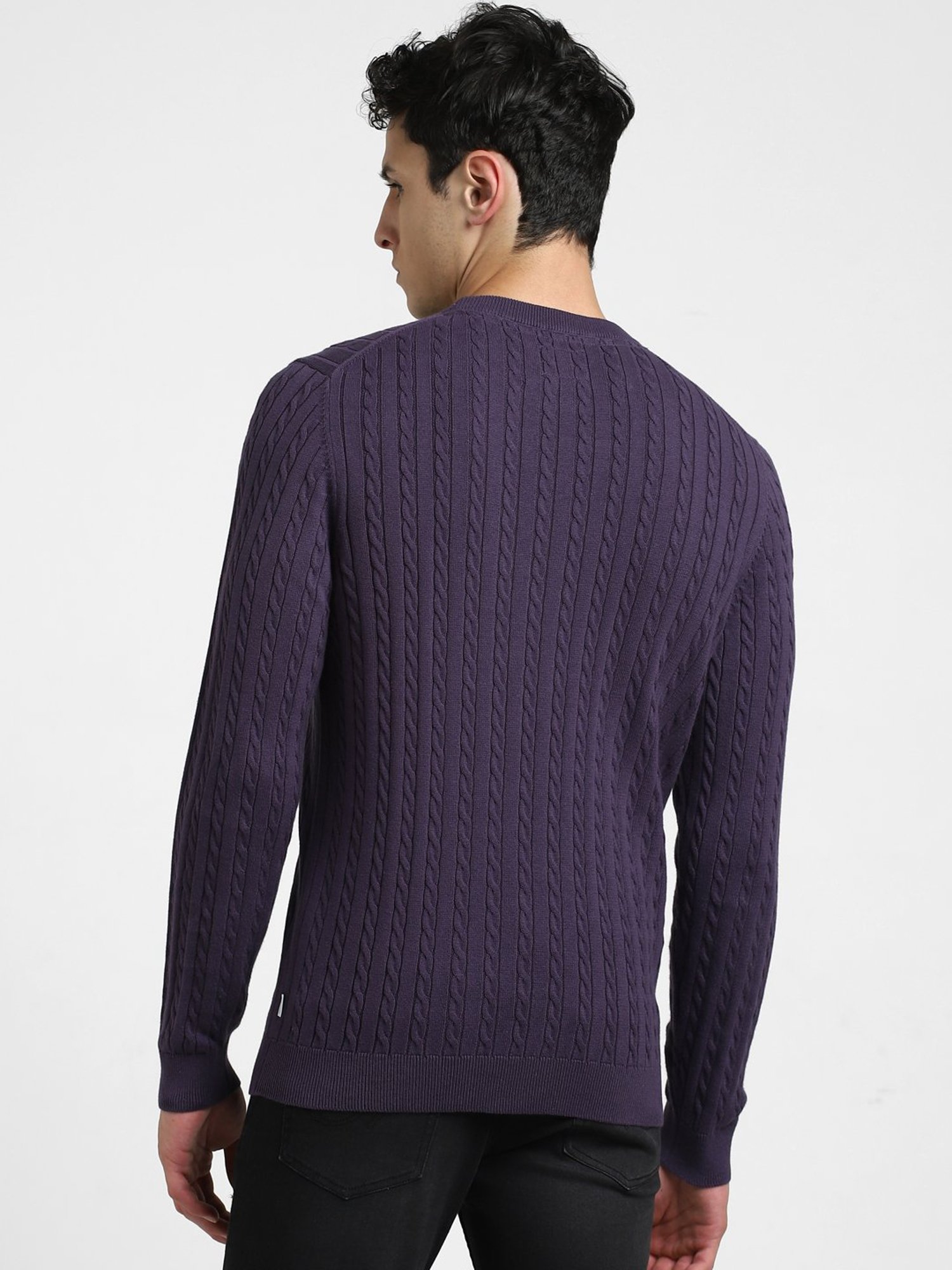 Jack & Jones Purple Slim Fit Textured Cotton Sweater