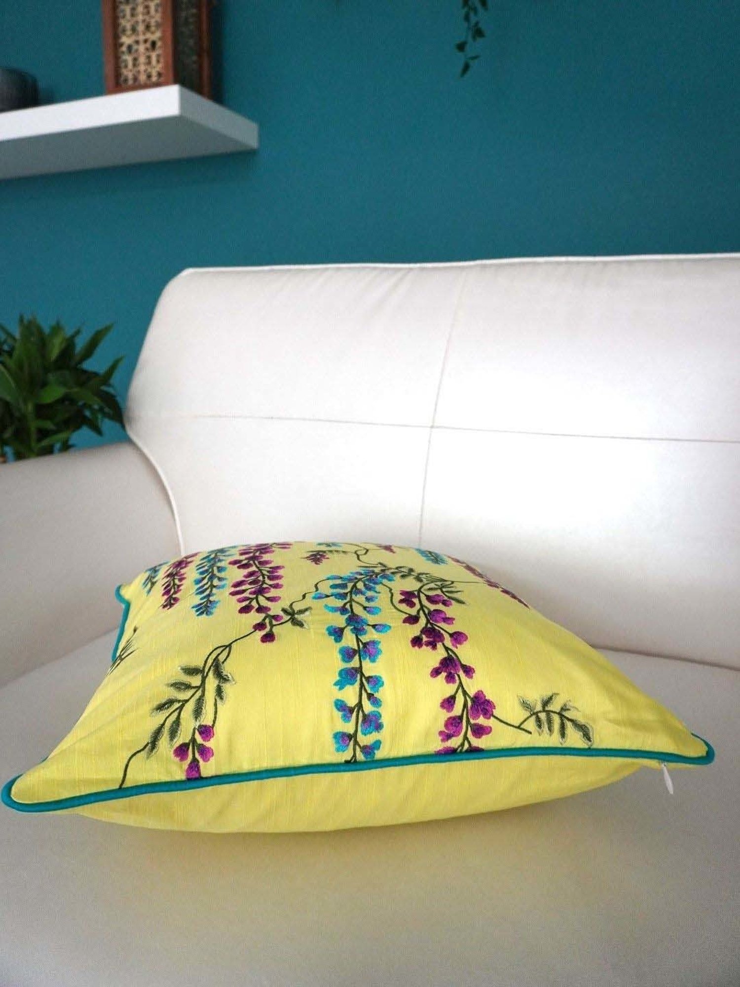 TARA Sparkling Homes Wisteria Yellow Cotton Cushion Cover - Set of 2