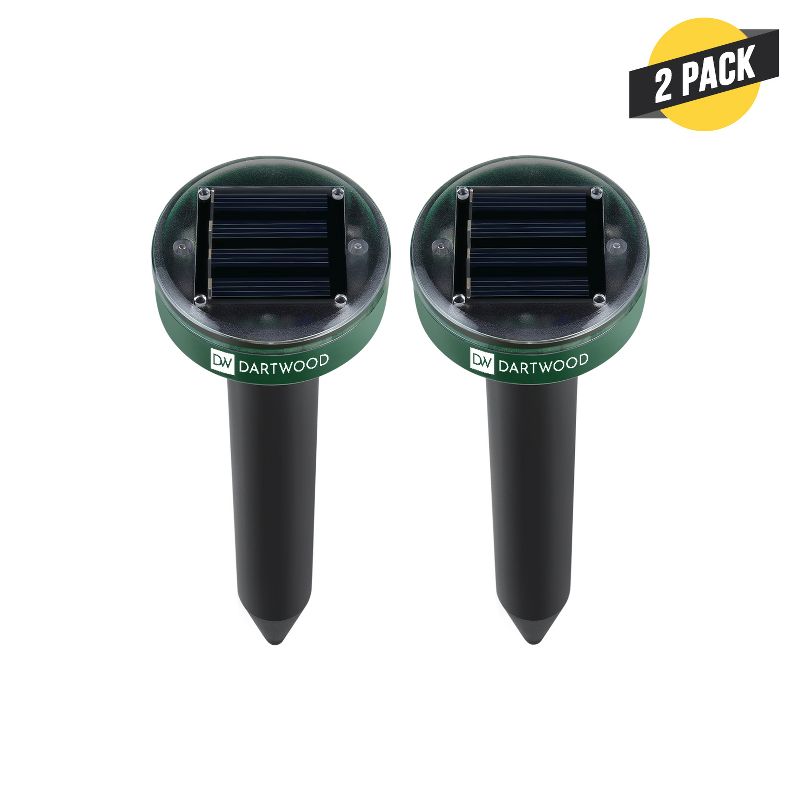 Dartwood Outdoor Solar Ultrasonic Pest and Mole Repellent for Groundhogs, Rats, Mice, Snakes in Your Gardens, Lawns and Yards (2 Pack)