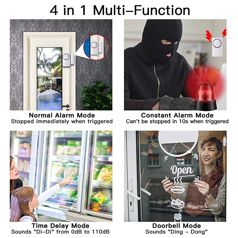 Door and Window Alarm for Home Time Delay Alarm Magnetic Window Alarm Sensors for Home Security Loud 110 dB 8 Pack
