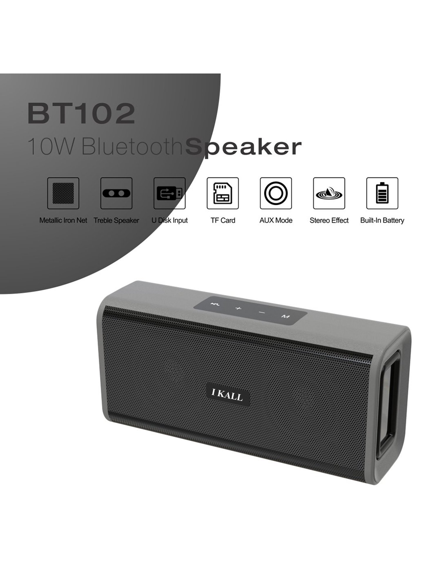 I Kall Sonic BT102 Portable Bluetooth Speaker (Black)