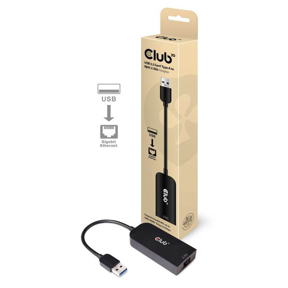 Club 3D Usb 3.2 Gen1 Type A To Rj45 2.5Gb Adapter
