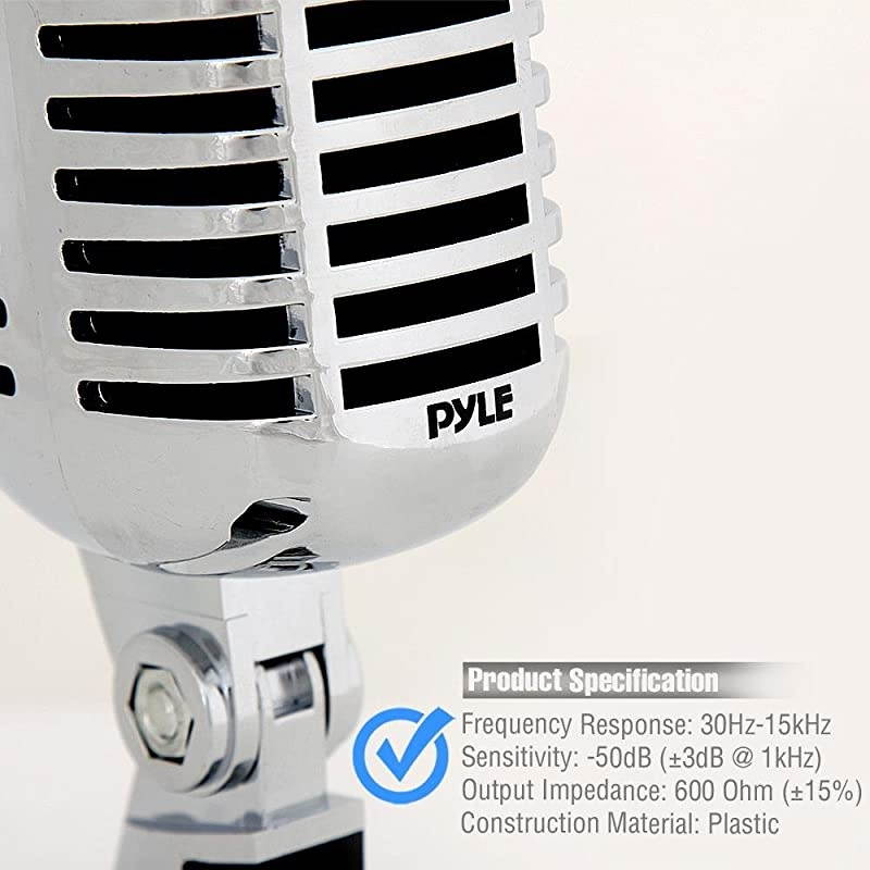 Classic Retro Dynamic Vocal Microphone - Old Vintage Style Unidirectional Cardioid Mic with XLR Cable - Universal Stand Compatible - Live Performance In Studio Recording -  PDMICR42SL (Silver)