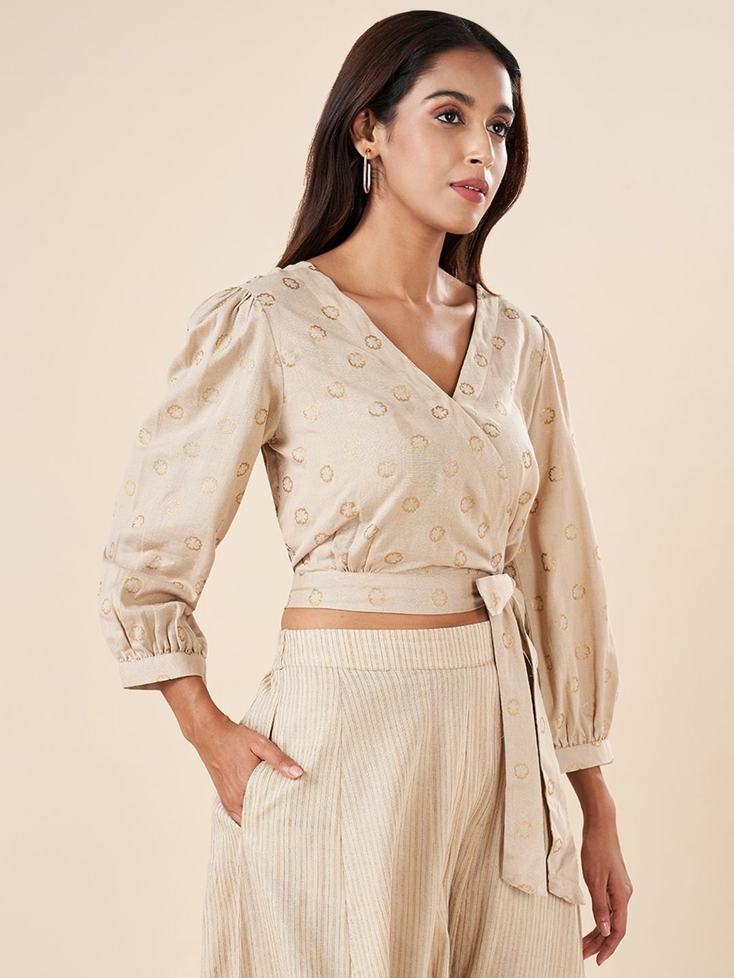 Akkriti by Pantaloons Beige Printed Crop Top