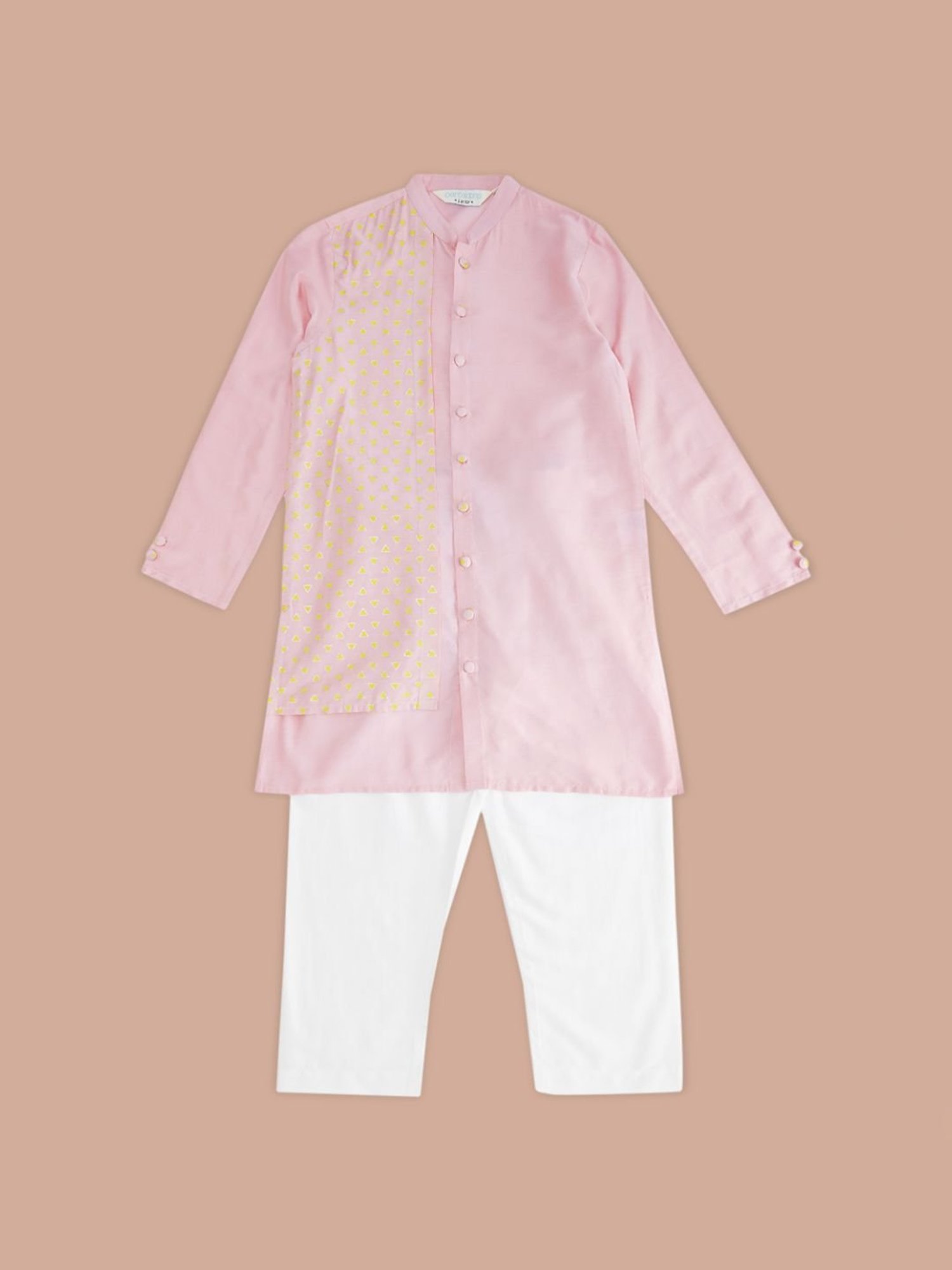 Indus Route by Pantaloons Kids Pink & White Printed Full Sleeves Kurta Set