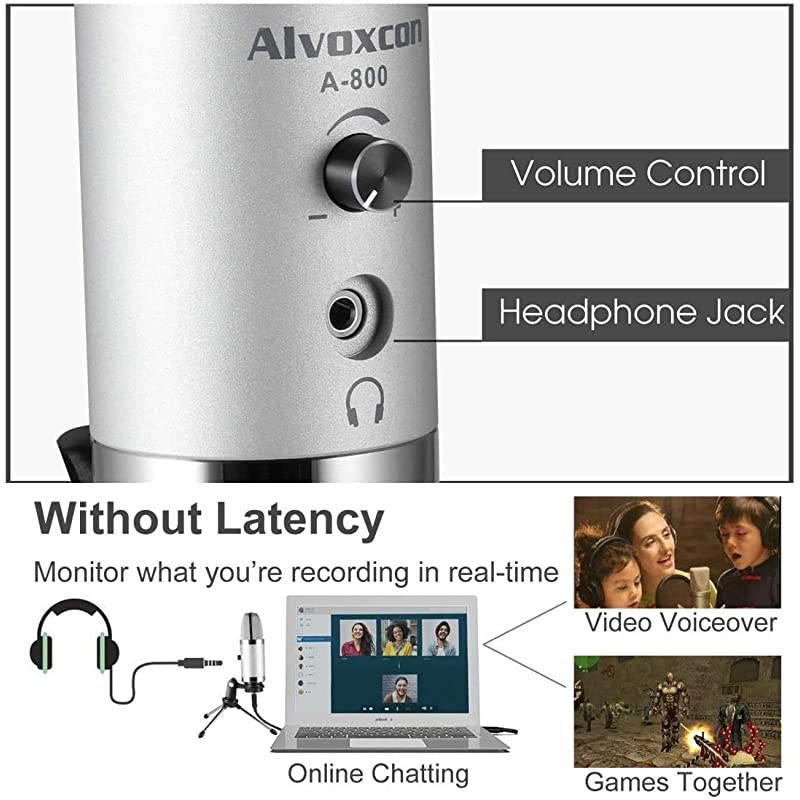 USB Microphone  Computer Mic with Headphone Monitor Jack for Mac amp Windows PC Laptop Podcasting Studio Recording Steaming Twitch Voiceover PS4 Gaming YouTube Videowith Desktop Stand