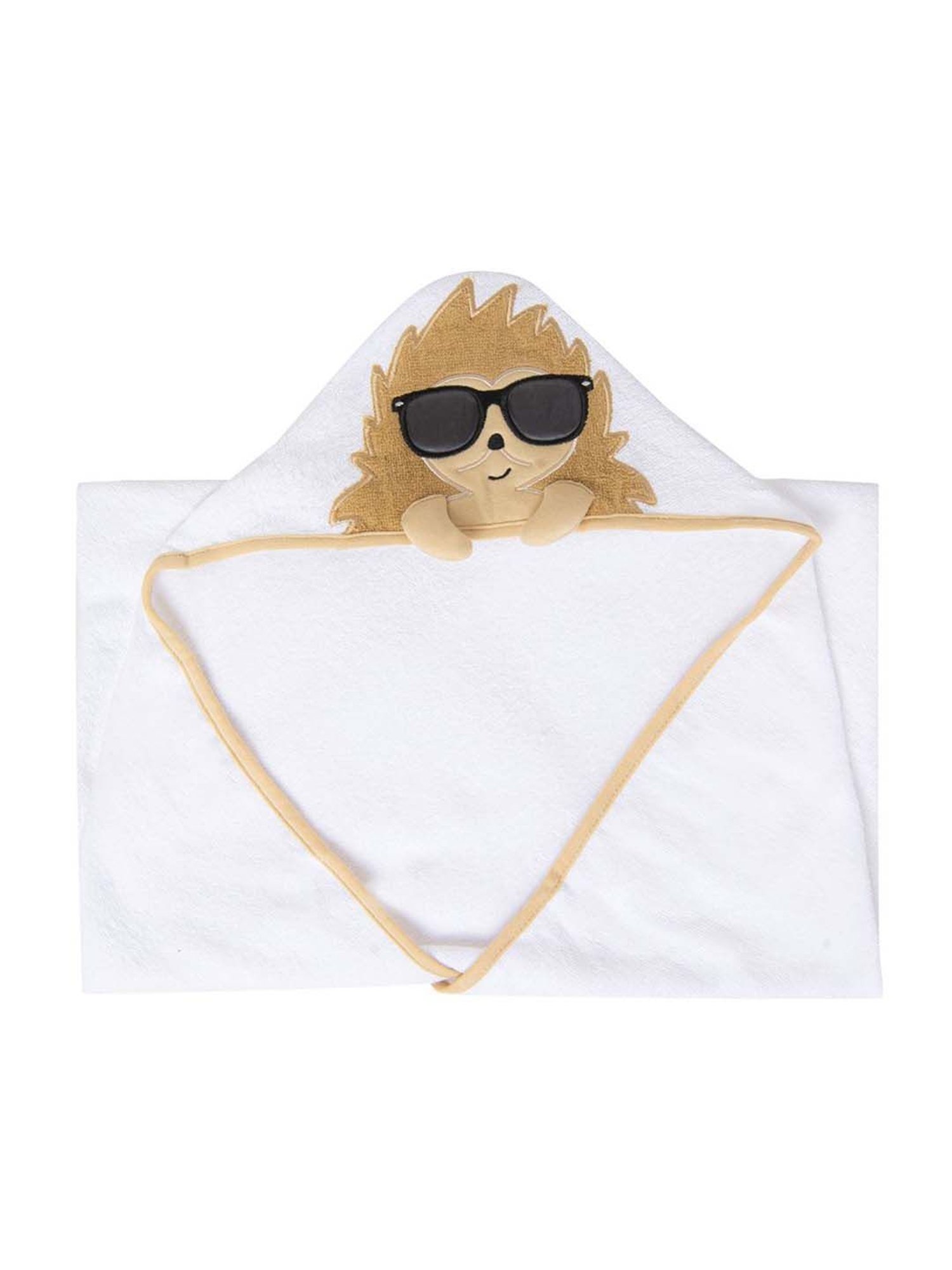 Baby Moo Kids Beige Cotton Applique Hooded Towel