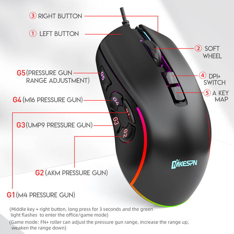 CUUWE X9 RGB Wired Gaming Mouse RGB Spectrum Backlit Ergonomic Mouse  Programmable with 14 Backlight Modes up to 7200 DPI for Windows PC Gamers (Black)