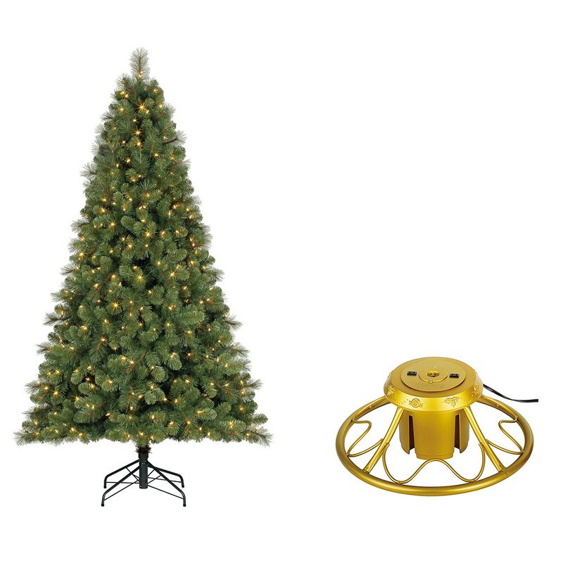 Home Heritage 7 Foot Artificial Cascade Pine Christmas Tree Bundled with Golden Metal Rotating Stand