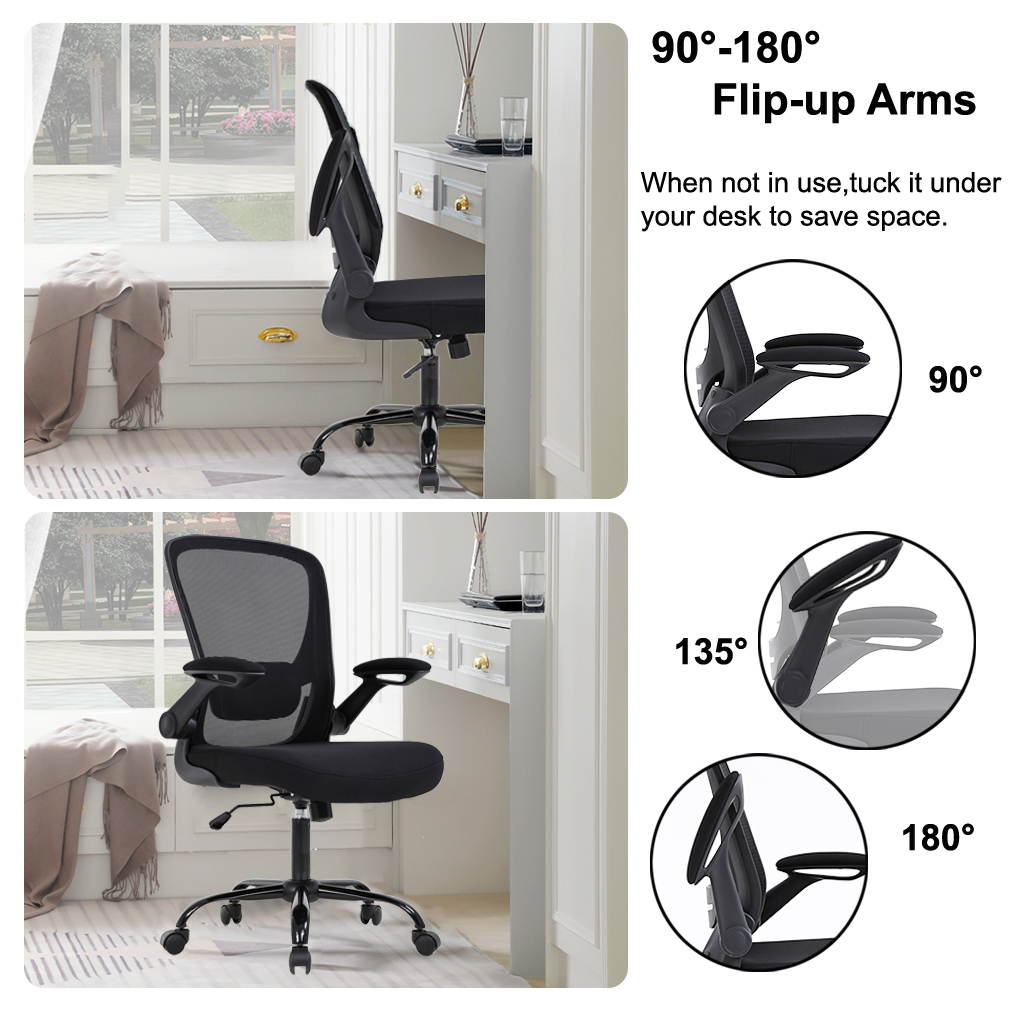 Home Office Chair Ergonomic Desk Chair Mesh Computer Chair Swivel Rolling Executive Task Chair with Lumbar Support Arms Mid back&nbsp;Adjustable Chair for Women Adults, Black