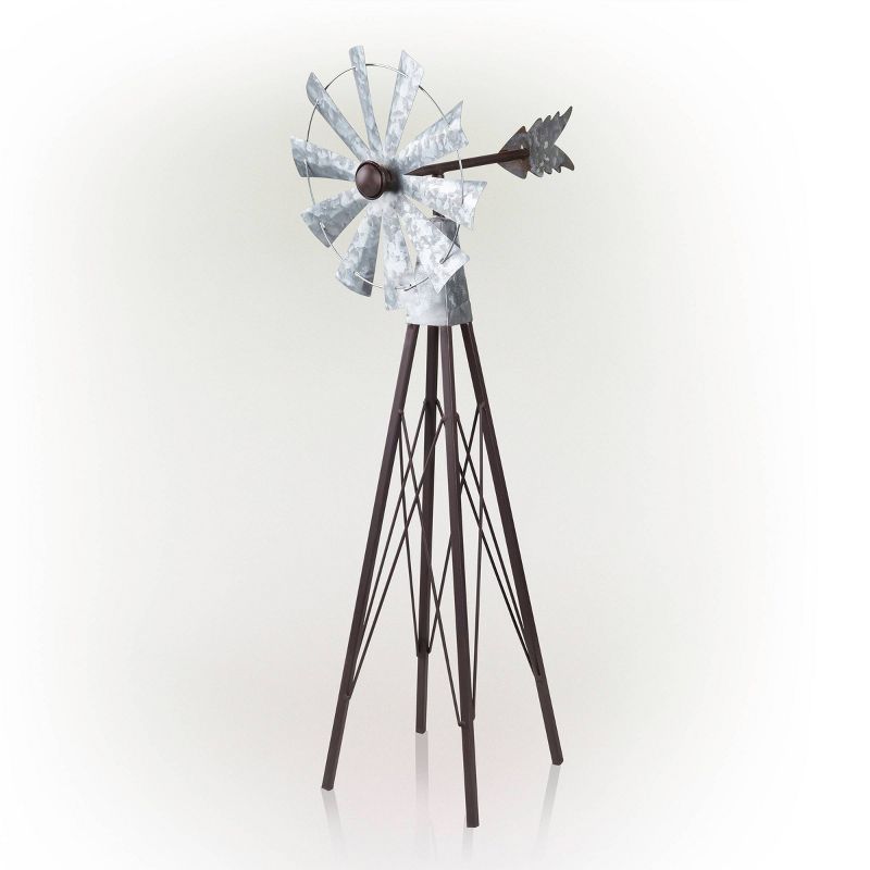 Rustic Bronze & Silver Metal Mini Windmill - Alpine Corporation