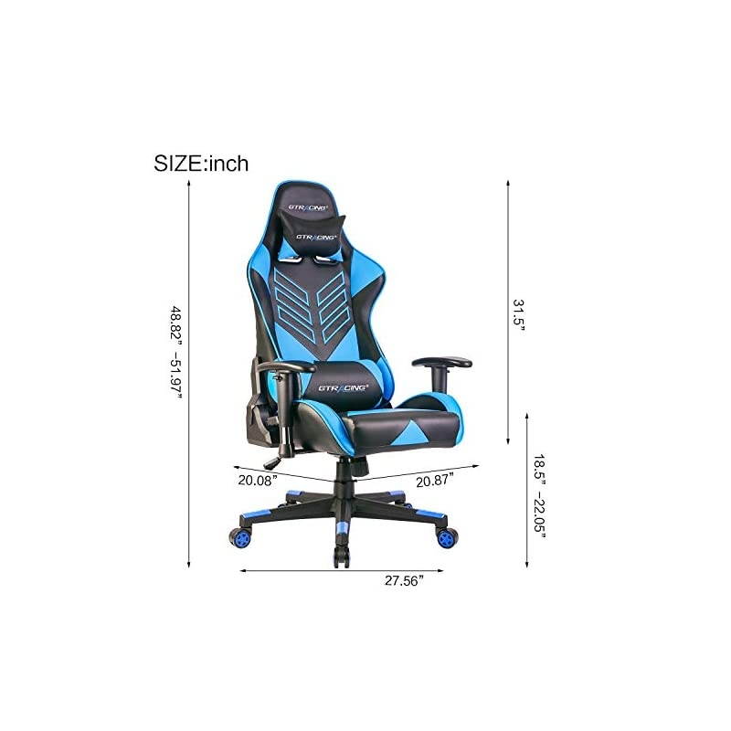 Chair Racing Office Chair Pu Leather High Back Computer Desk Chair Ergonomic Swivel Chair with Headrest and Lumbar Support Blue
