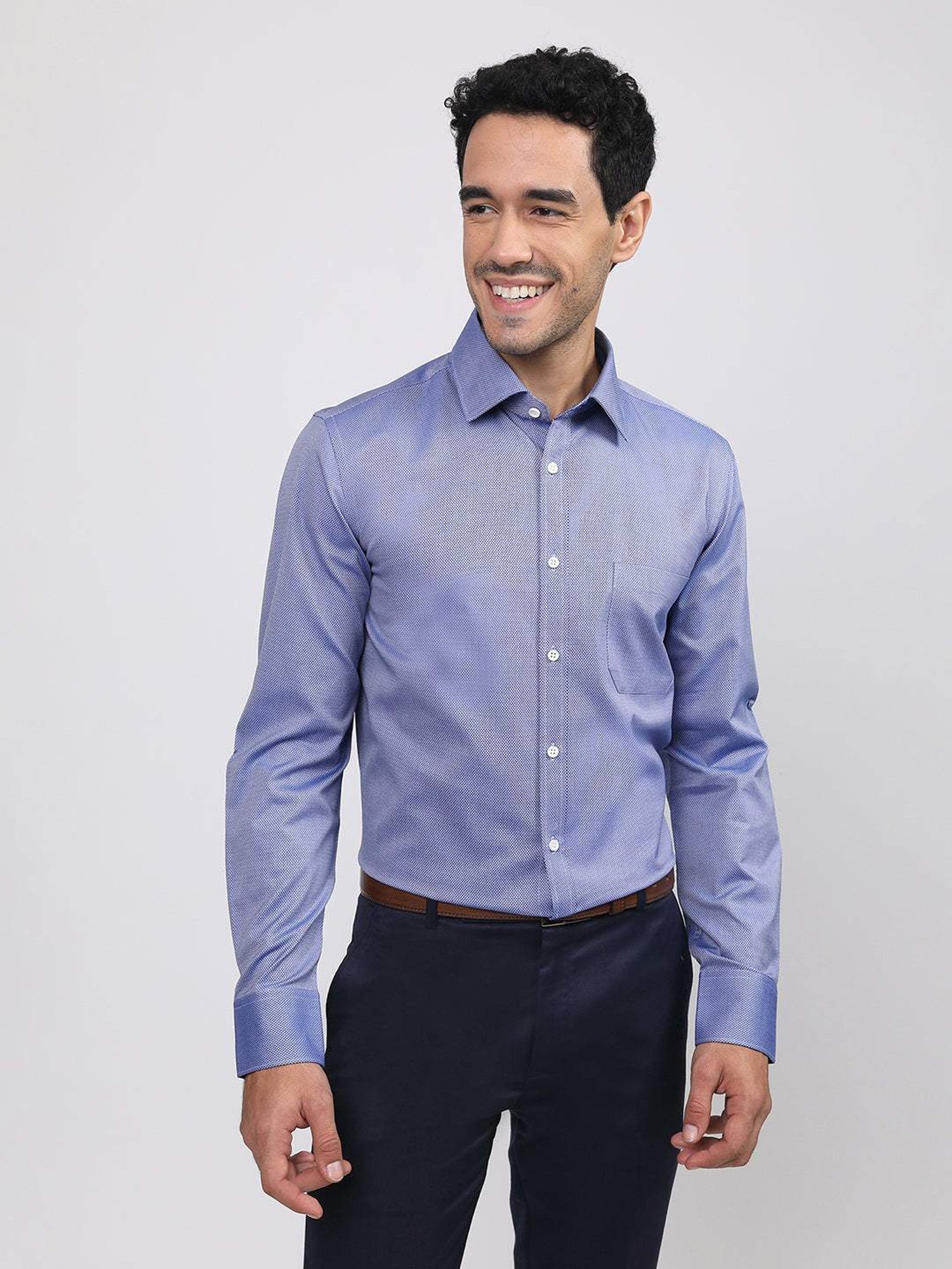 Louis Stitch Blue Cotton Regular Fit Texture Shirt