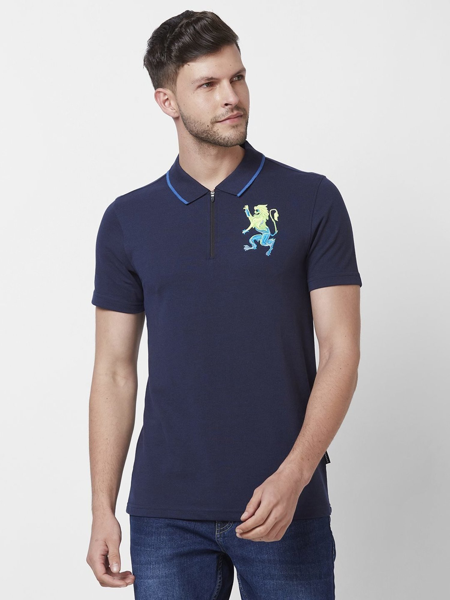 Giordano Navy Blue Cotton Slim Fit Polo T-Shirt