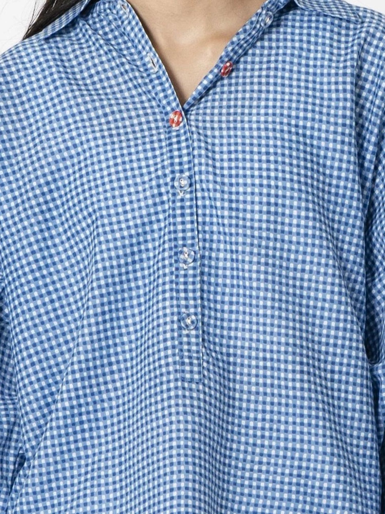 Kameez by Pooja Blue Capsule 24 Gingham Handprint Cotton Shirt and Pant Co-ord Set