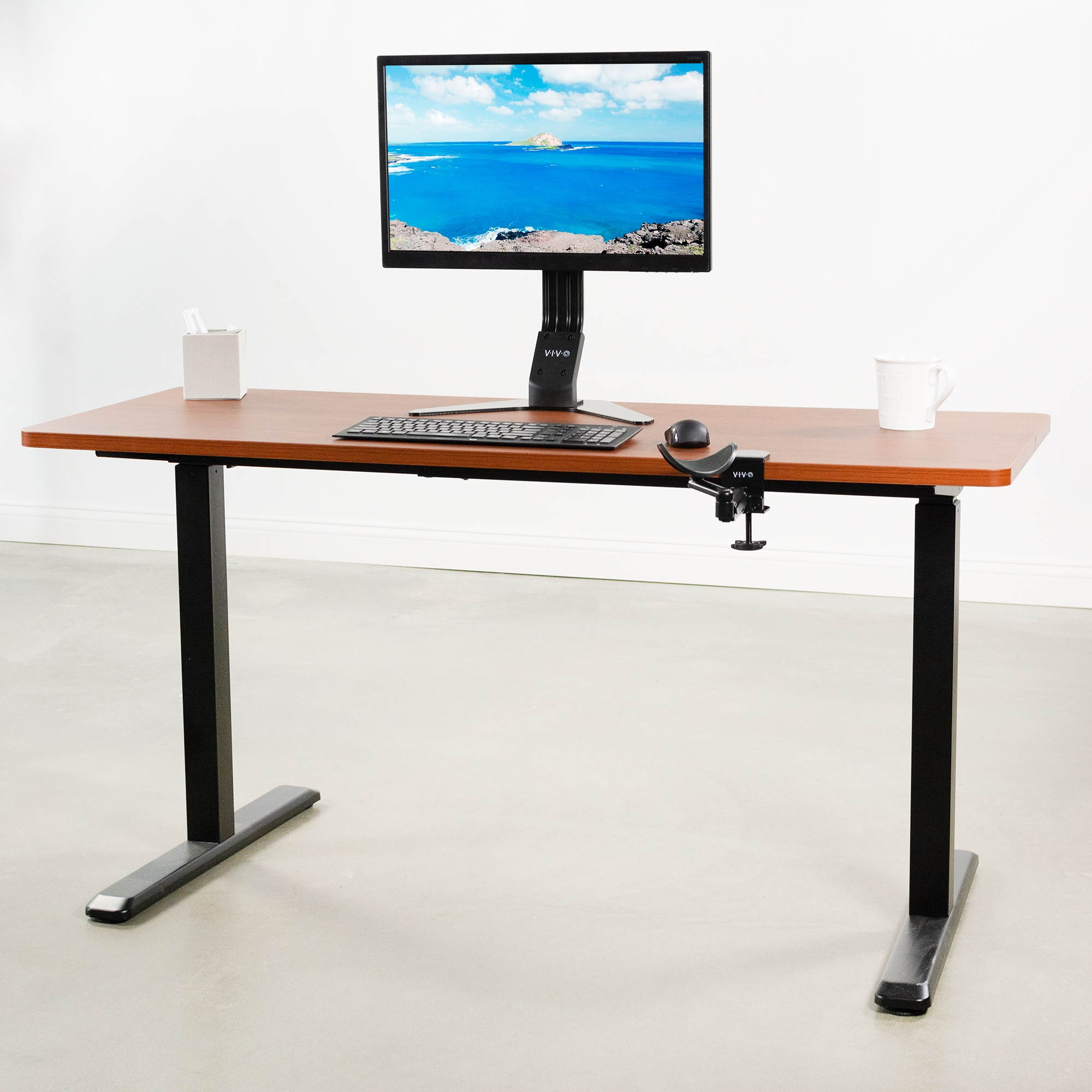 VIVO Black Universal Clamp-on Adjustable Armrest, Desk Cradle Rotating Elbow Cushion (MOUNT-ARM01)