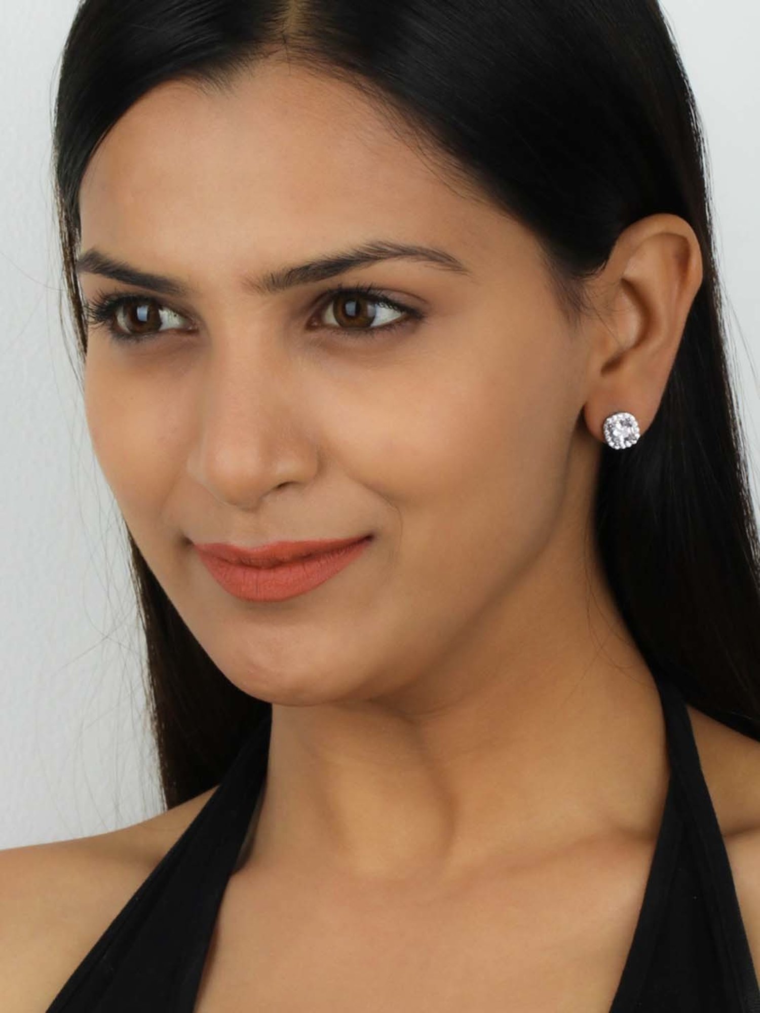 925 Silver Cushion AAA Grade American Diamond Solitaire Stud Earrings for Women & Girls