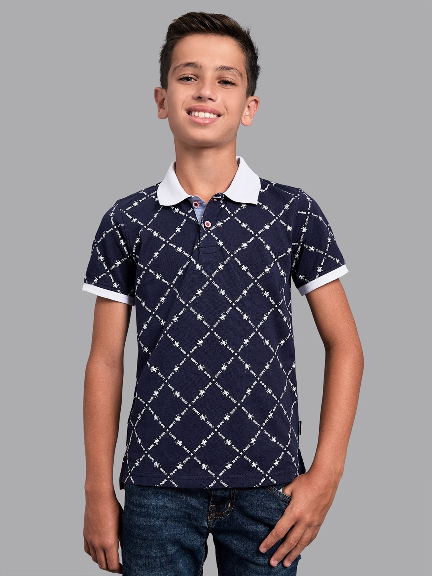 Beverly Hills Polo Club Kids Navy Cotton Printed Polo T-Shirt