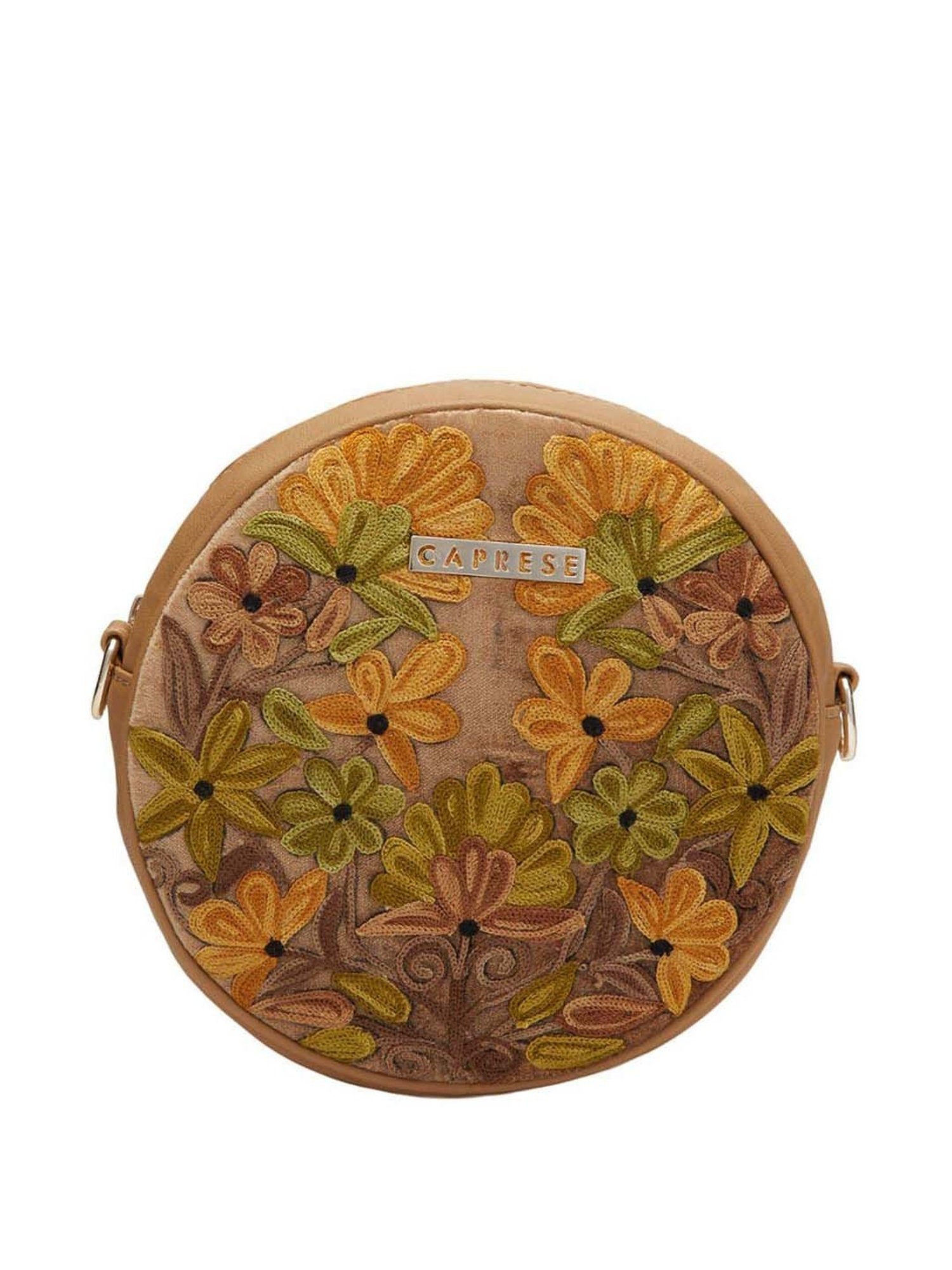 Caprese Tresna Beige Embroidered Medium Sling Handbag